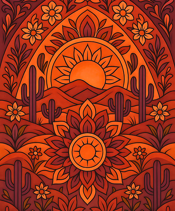 Close-up of the Desert Mandala linen canvas showing detailed numbered sections for easy painting