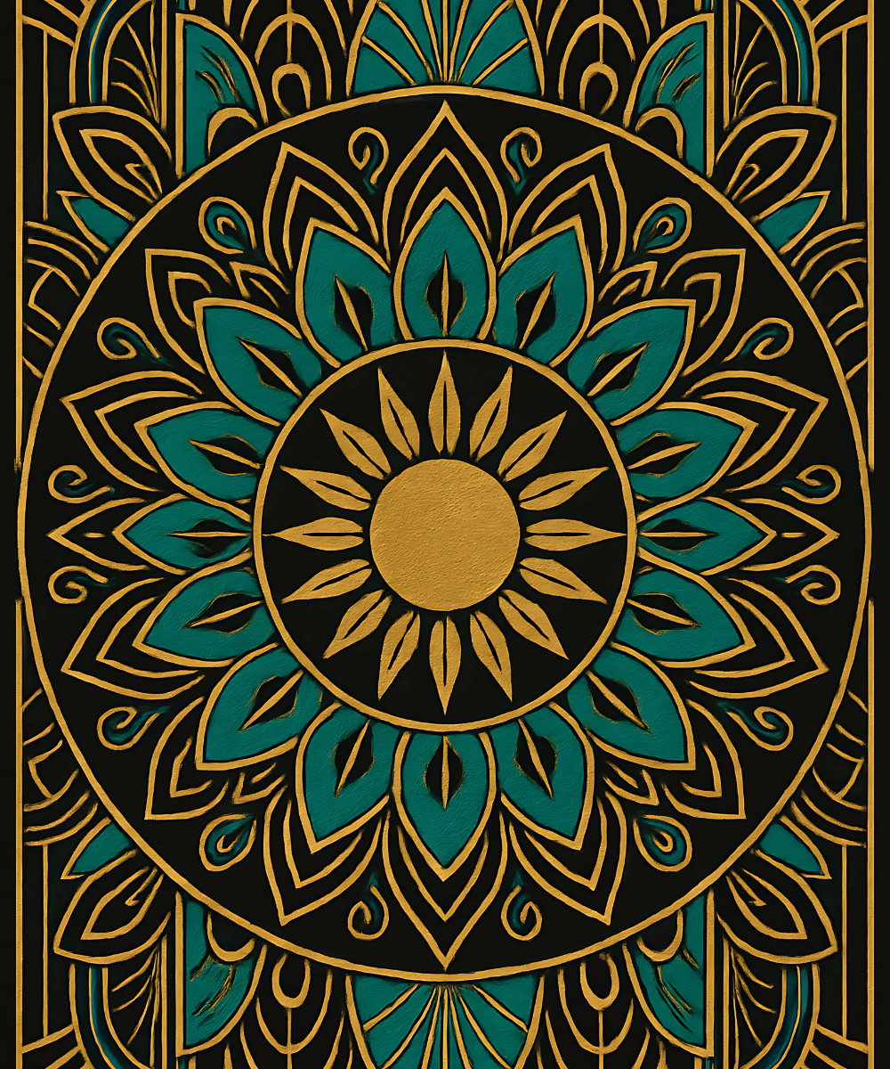 Close-up of the Golden Echo Mandala linen canvas showing detailed numbered sections for accurate painting