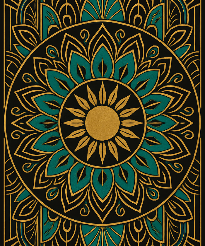 Close-up of the Golden Echo Mandala linen canvas showing detailed numbered sections for accurate painting