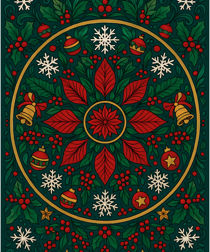Close-up of the Poinsettia Magic Mandala linen canvas showing detailed numbered sections for easy painting