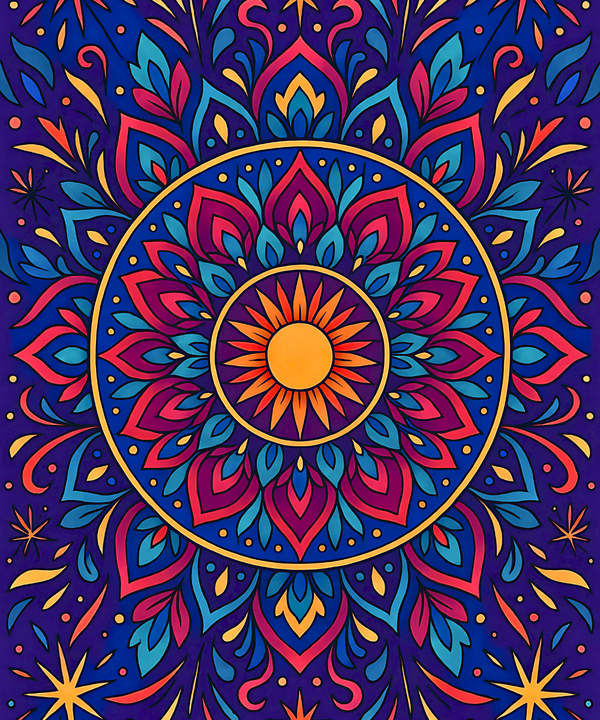 Close-up of the Sea Spirit Mandala linen canvas showing detailed numbered sections for easy painting