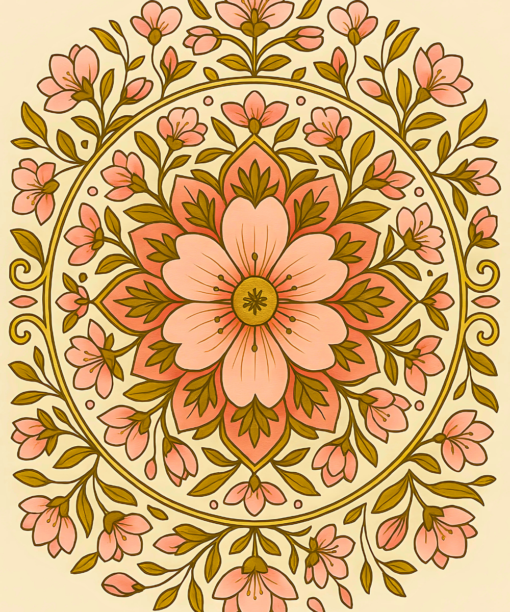 Close-up of the Soft Serenity Mandala linen canvas showing detailed numbered sections for easy painting