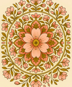 Close-up of the Soft Serenity Mandala linen canvas showing detailed numbered sections for easy painting