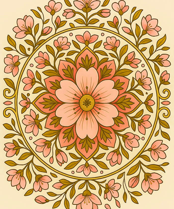 Close-up of the Soft Serenity Mandala linen canvas showing detailed numbered sections for easy painting