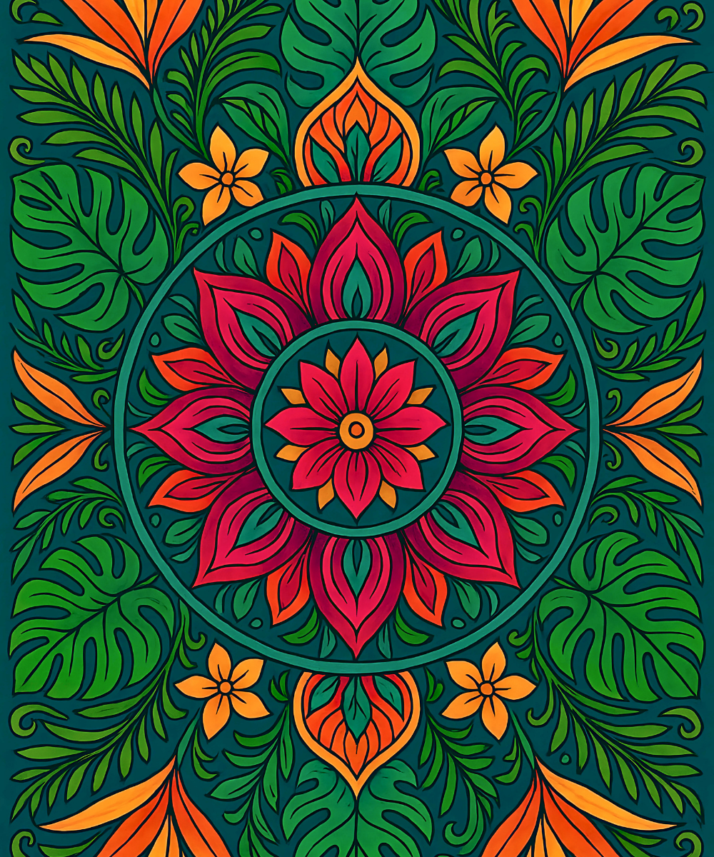 Close-up of the Tropical Spirit linen canvas showing detailed numbered sections for easy and precise painting
