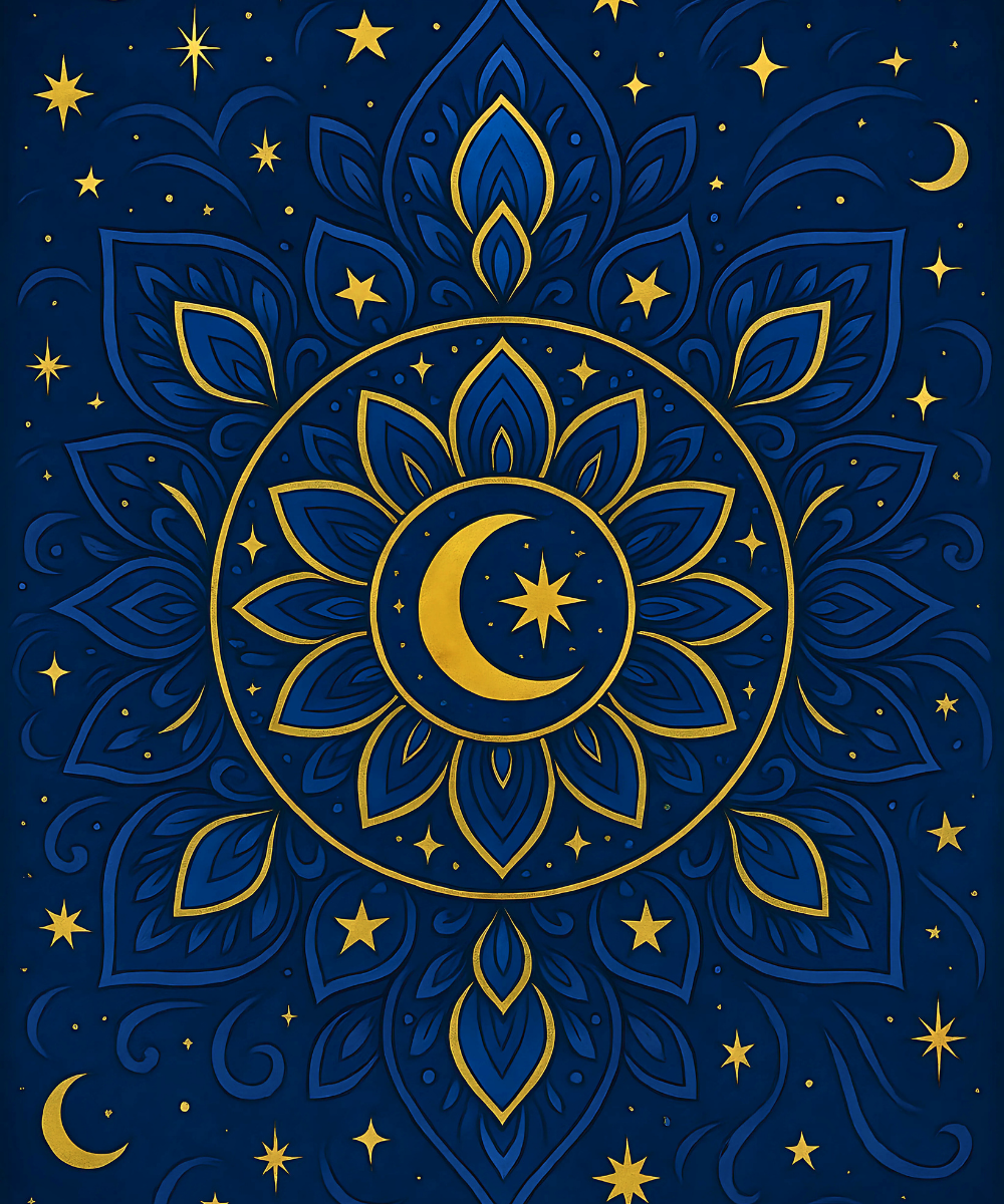 Nahaufnahme der Lunar-Mandala-Leinwand mit detaillierten nummerierten Abschnitten zum einfachen Malen