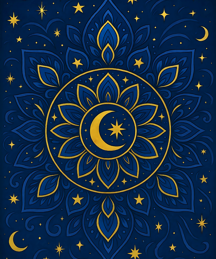 Close-up view of the Lunar Mandala canvas showing detailed numbered sections for easy painting