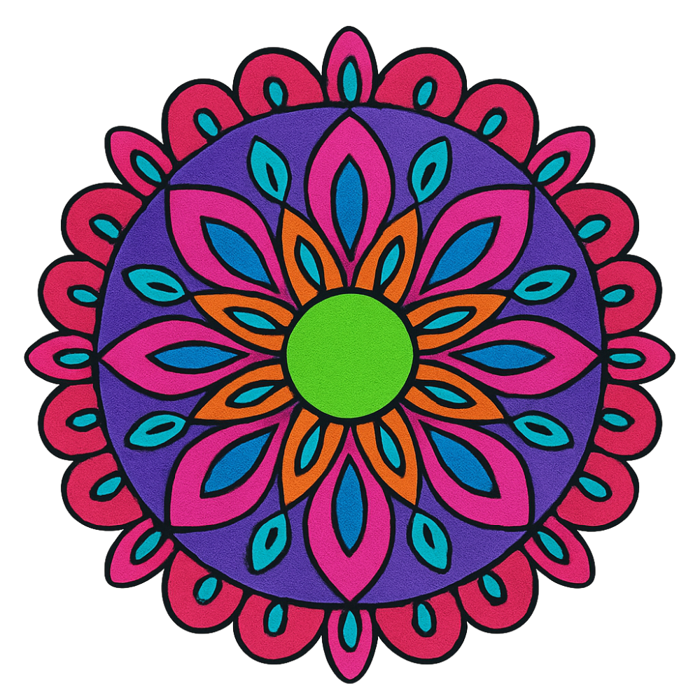 Completed Radiant Mandalas paint by numbers artwork showcasing vibrant colors and symmetrical mandala patterns