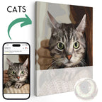 A custom paint-by-numbers kit with a pet dog on the canvas, along with a smartphone showing the original photo used for the kit.