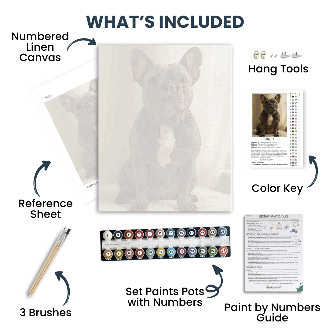 What’s included in a paint by numbers kit with canvas, paints, brushes and color guide