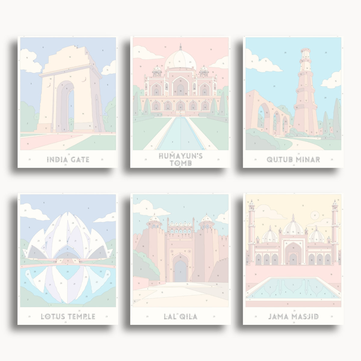 Delhi travel poster mini paint by numbers collection