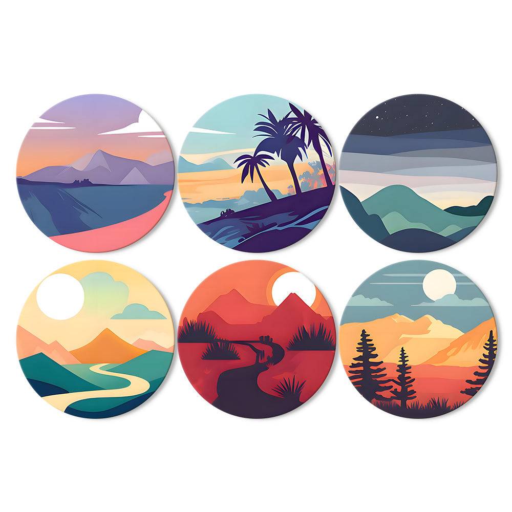 Set of 6 dreamy landscapes paint by numbers kit, DIY canvas art for home décor wall display.
