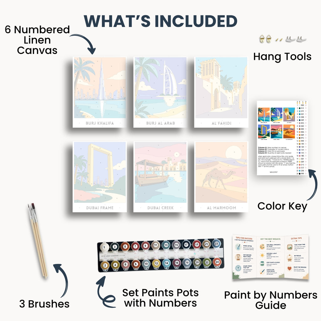 Dubai travel poster mini paint by numbers collection