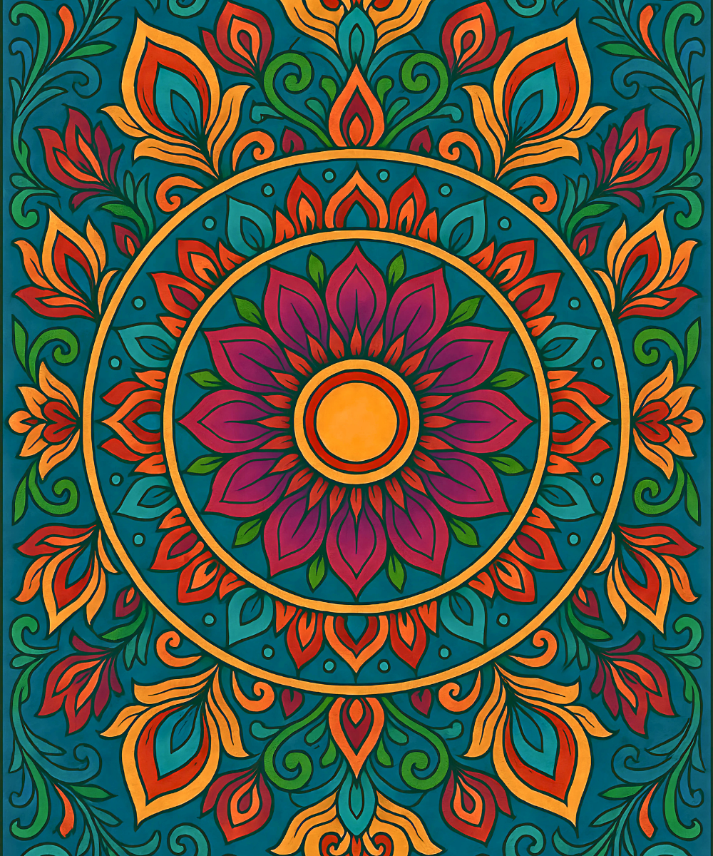Close-up of the Eternal Flame Mandala linen canvas showing detailed numbered sections for easy and precise painting
