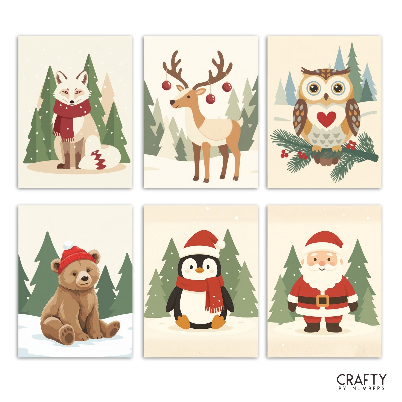Winter Friends – Set of 6 Mini Paint by Numbers paint by numbers artwork