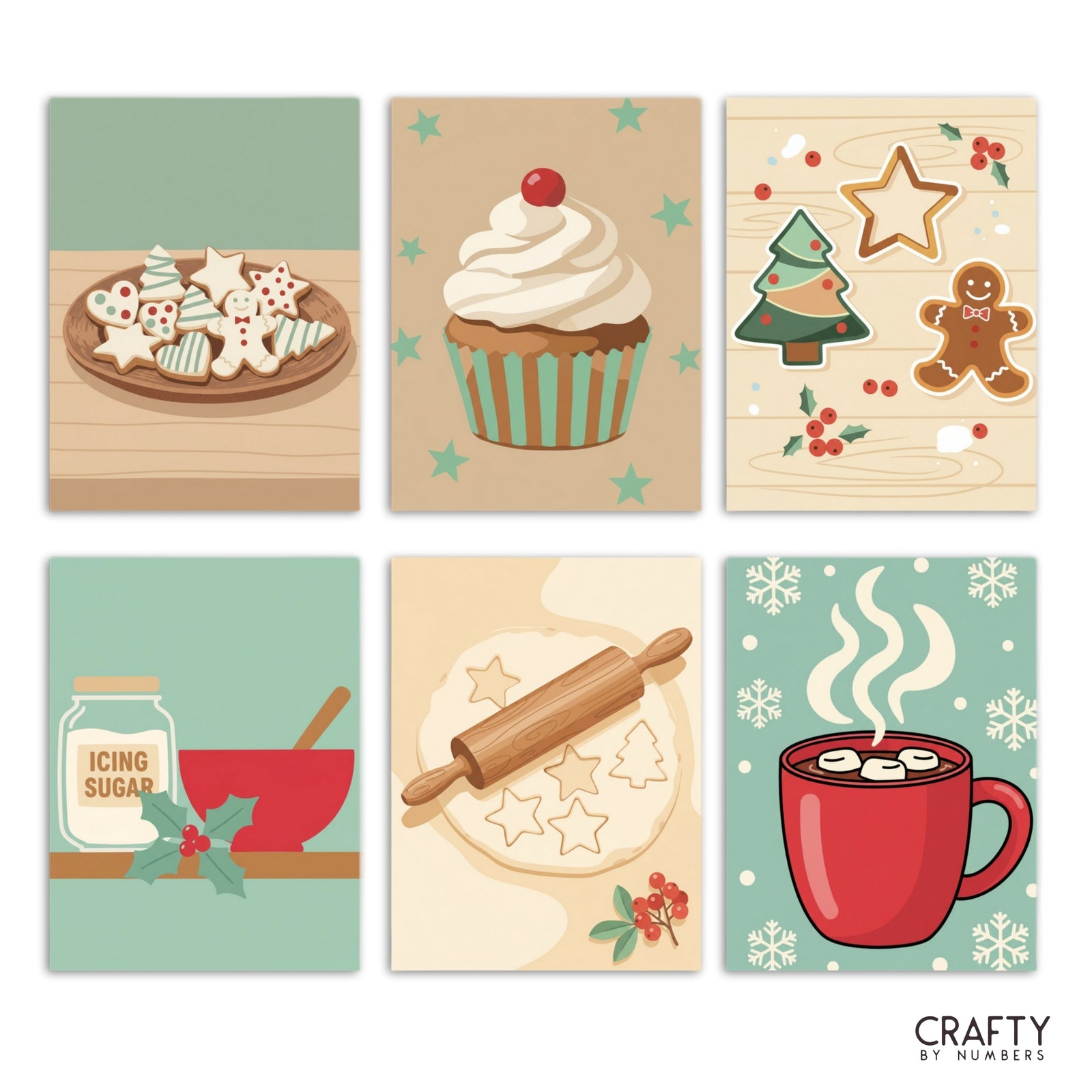 Holiday Baking – Set of 6 Mini Paint by Numbers paint by numbers artwork
