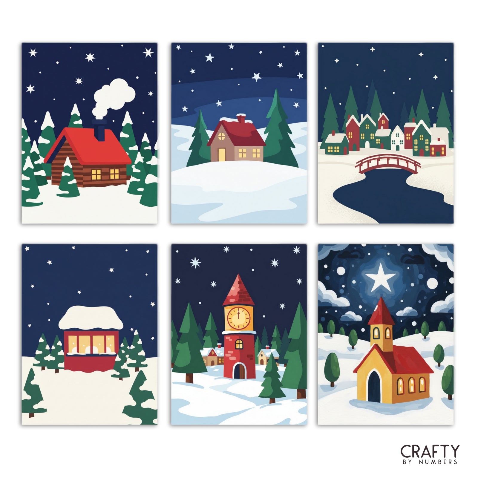 Winter Village – Set of 6 Mini Paint by Numbers paint by numbers artwork