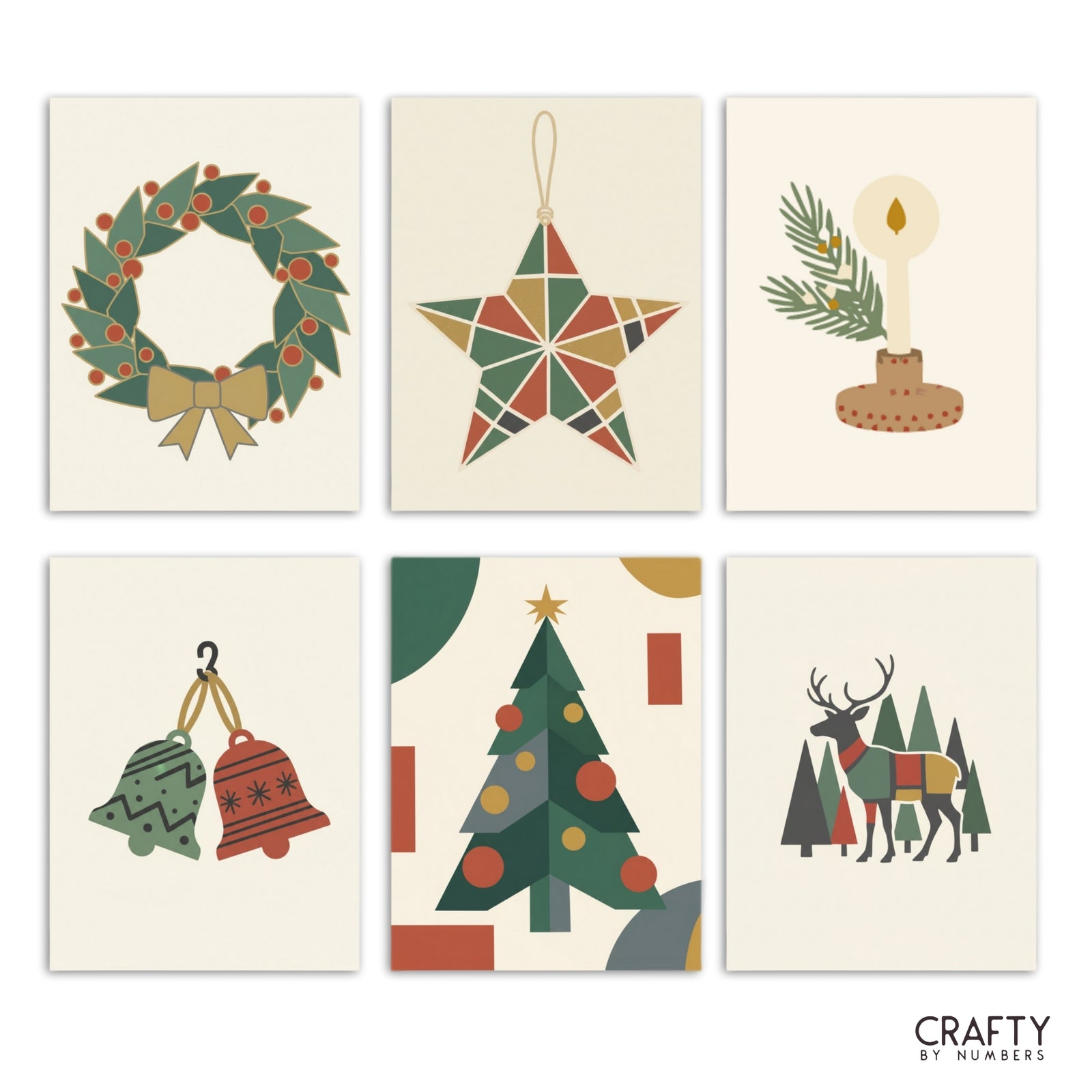 Modern Holly – Set of 6 Mini Paint by Numbers paint by numbers artwork