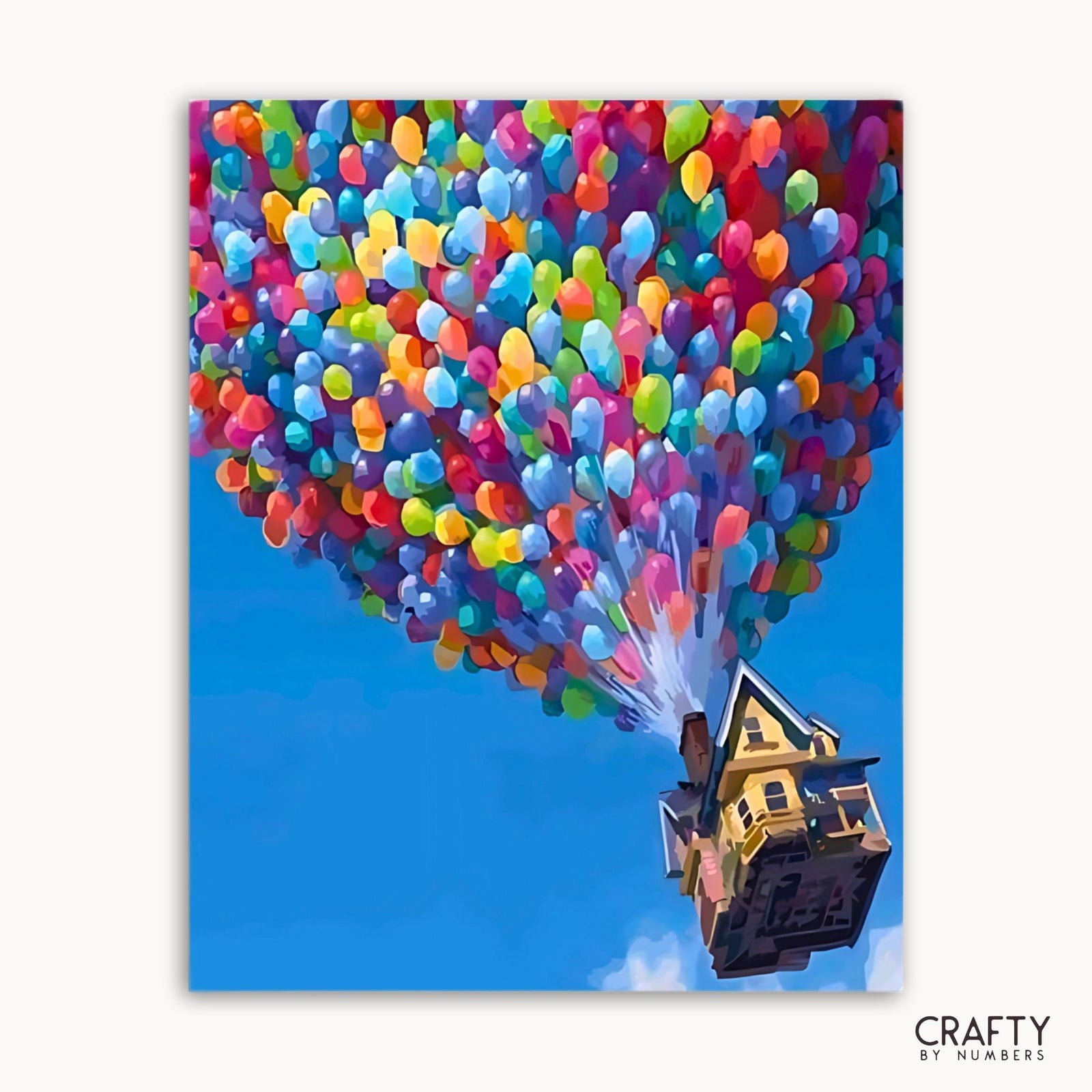 Up House floating beneath colorful balloons finished artwork