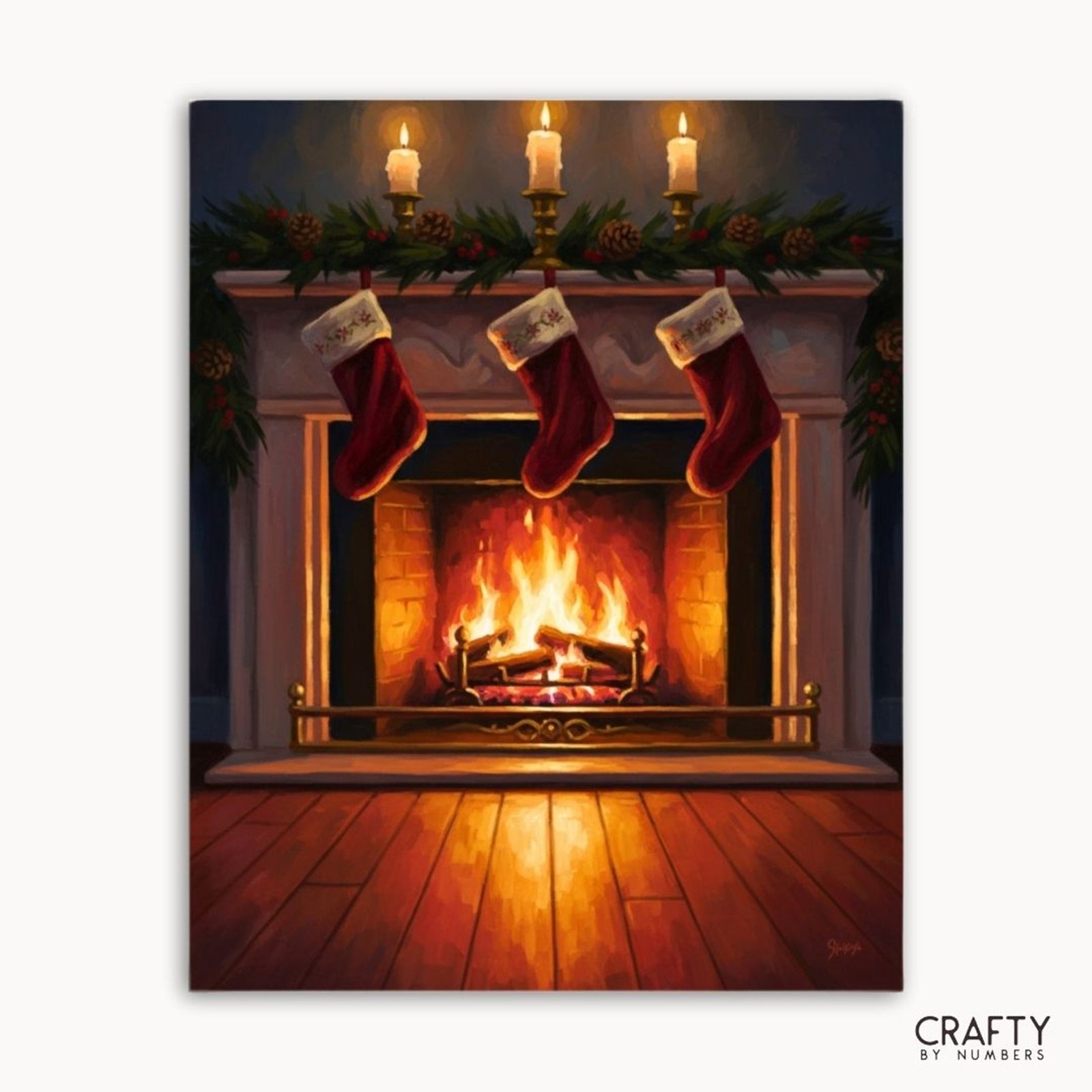 Stockings by the Fire paint by numbers artwork