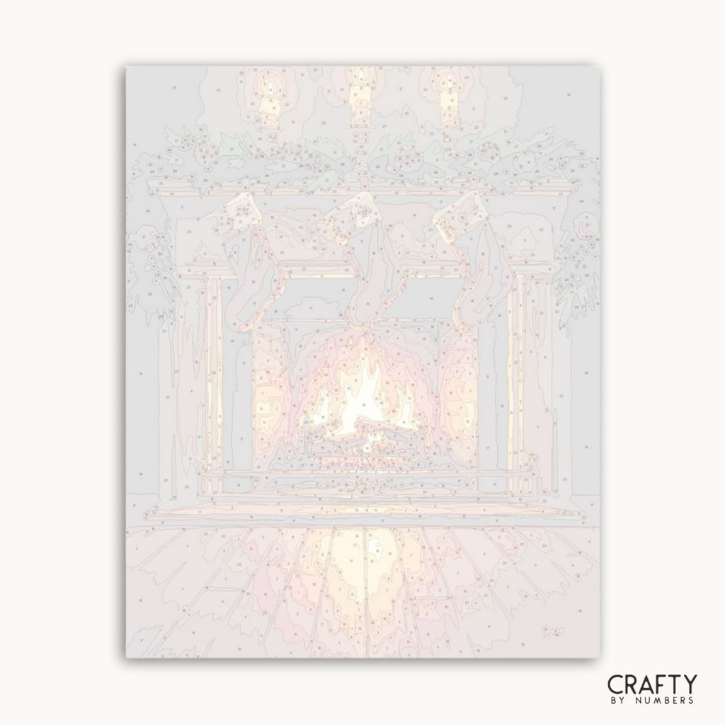 Numbered canvas preview for Stockings by the Fire, showing the outlined painting sections.