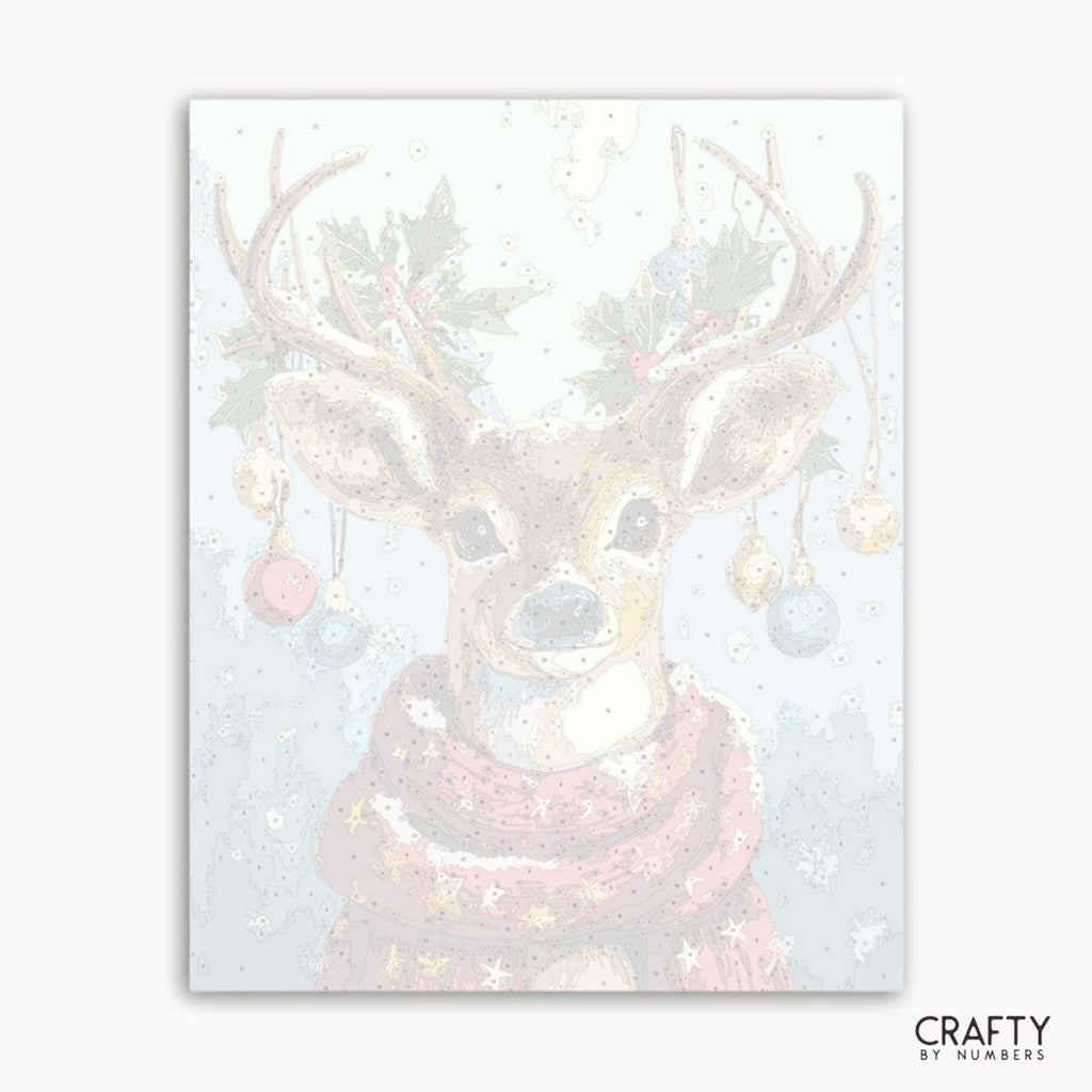Numbered canvas preview for Starry Snowscape Stag, showing the outlined painting sections.