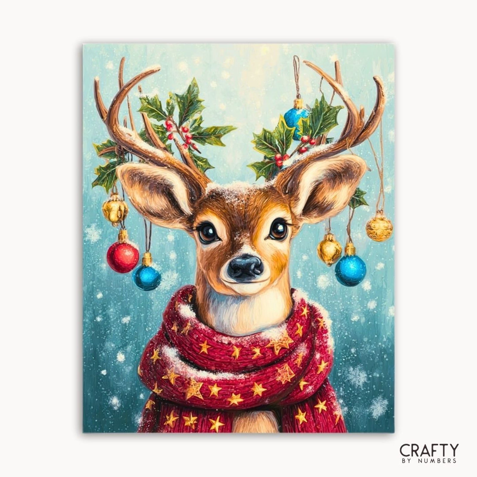 Starry Snowscape Stag paint by numbers artwork