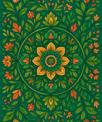 Close-up of the Forest Bloom Mandala linen canvas showing detailed numbered sections for easy and precise painting