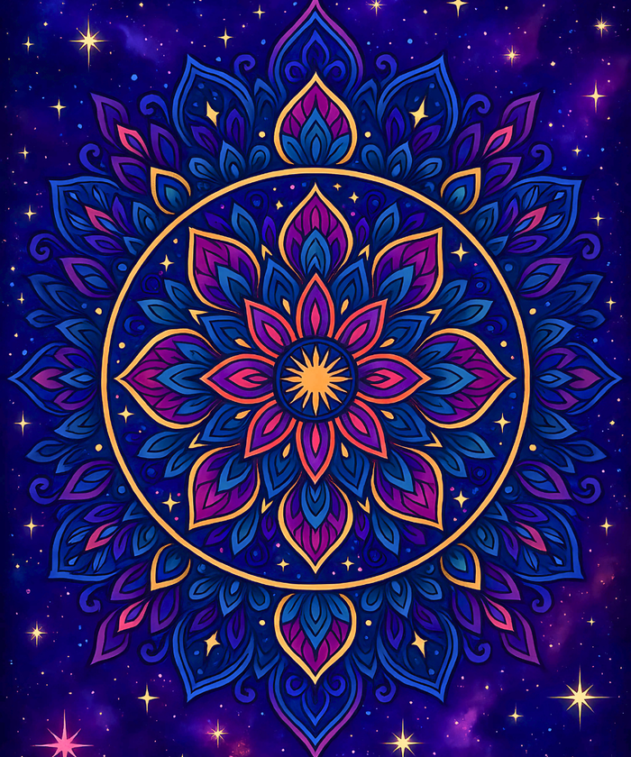 Close-up of the Galactic Bloom linen canvas displaying detailed numbered sections for easy paint application