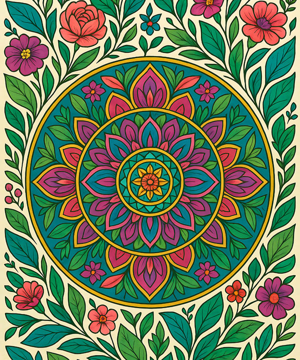 Close-up of the Garden Mandala linen canvas showing detailed numbered sections for easy and precise painting