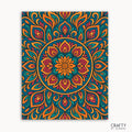 Golden Petals Mandala Paint by Numbers kit featuring a warm mandala design with sunlit gold, coral, and teal petals radiating calm and balance