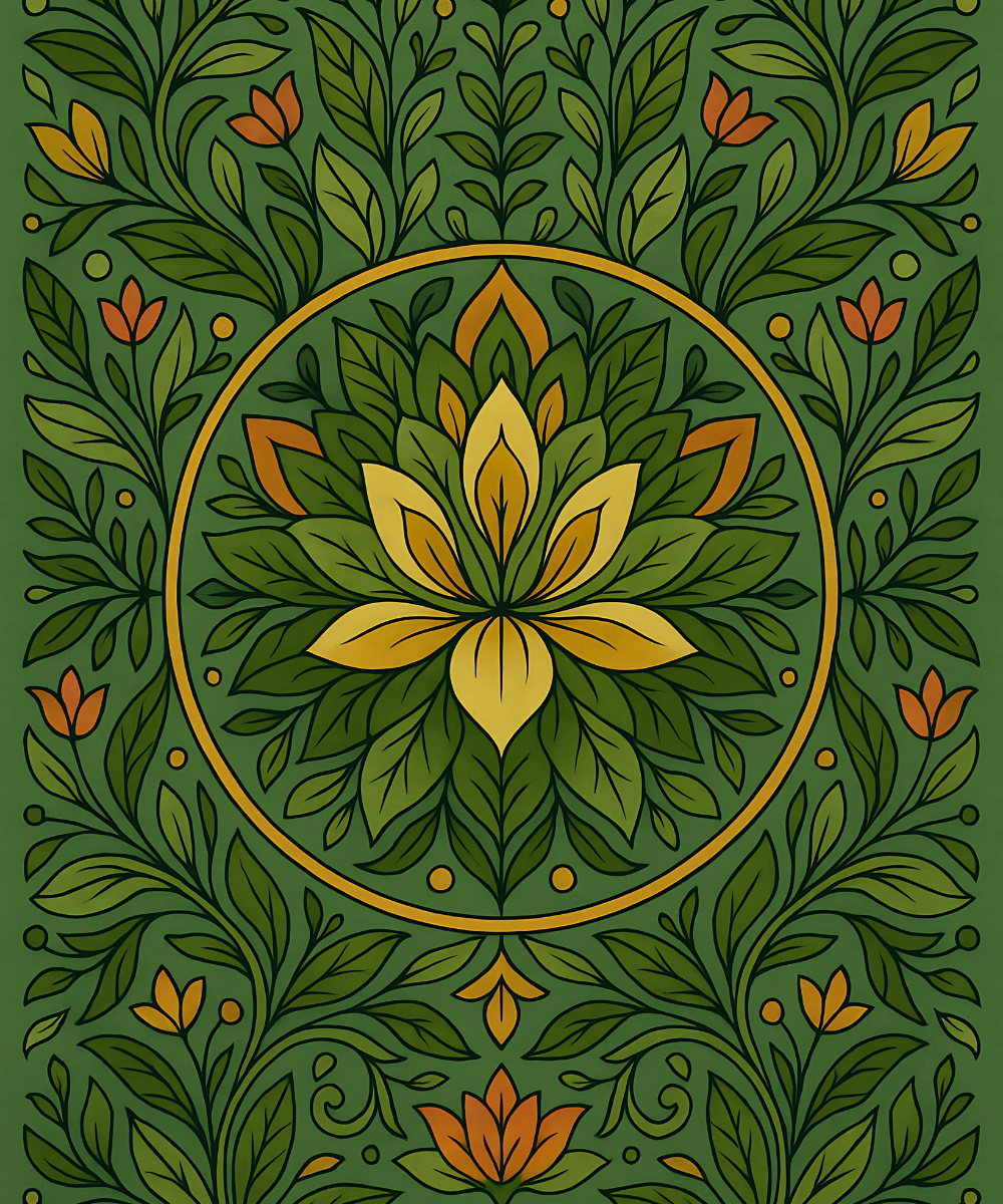 Close-up of the Golden Leaf Mandala linen canvas showing detailed numbered sections for easy and precise painting