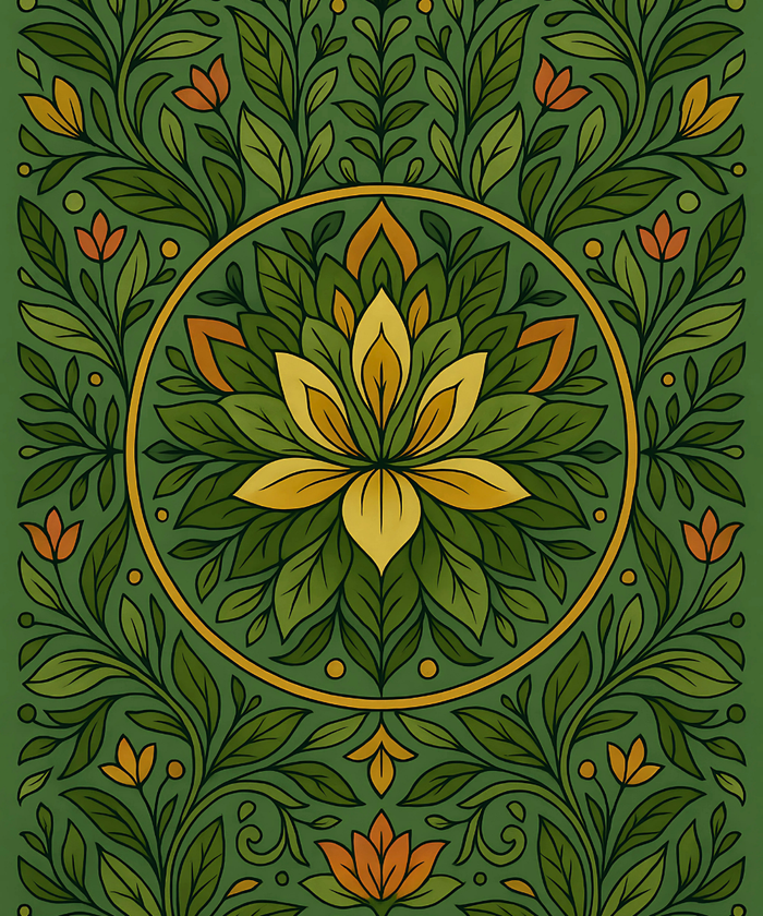Close-up of the Golden Leaf Mandala linen canvas showing detailed numbered sections for easy and precise painting