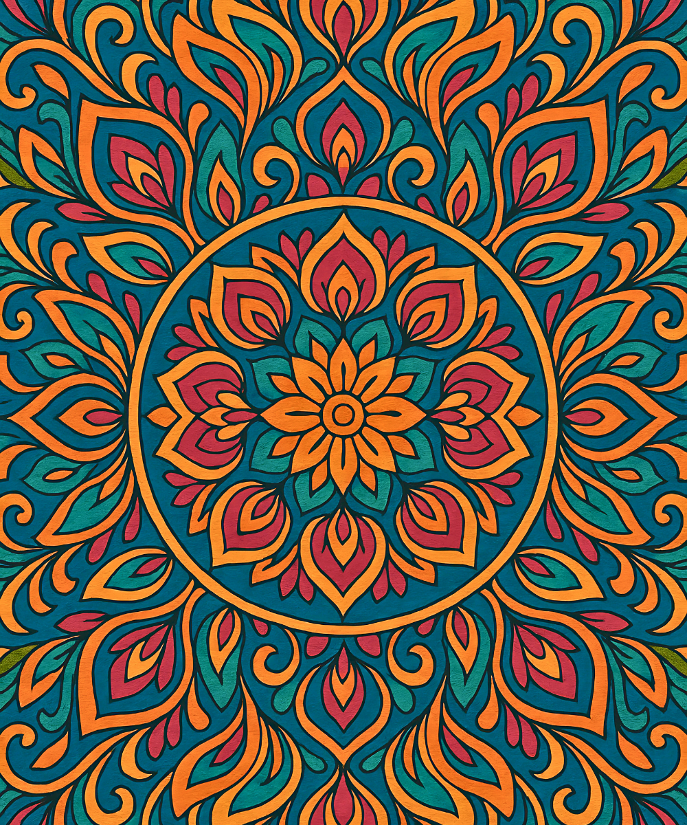 Close-up of the Golden Petals Mandala linen canvas showing detailed numbered sections for easy and precise painting