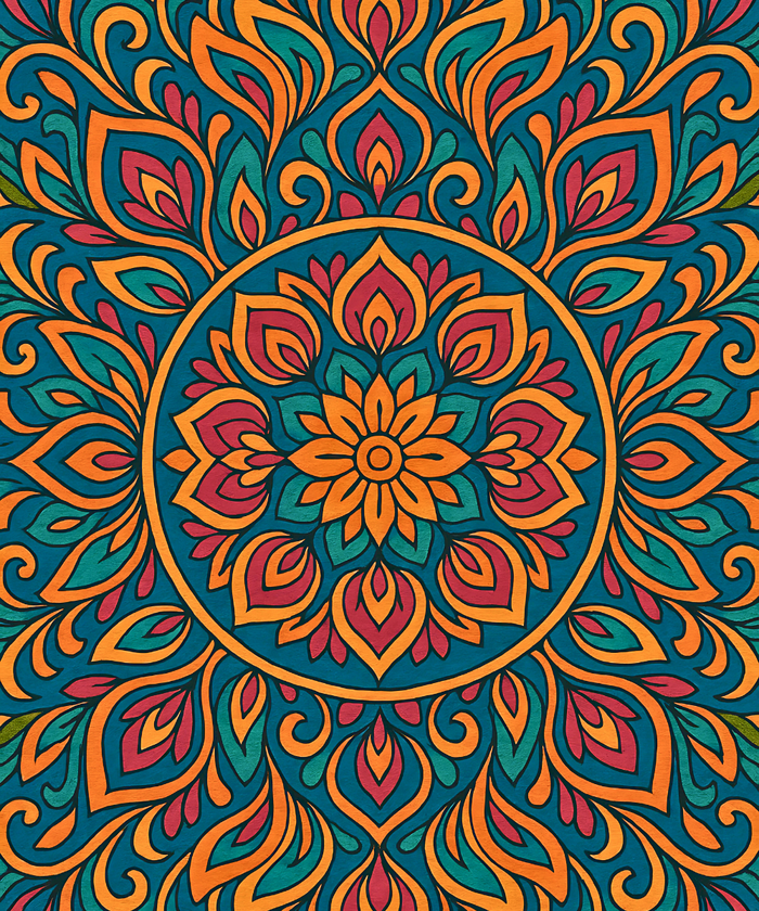 Close-up of the Golden Petals Mandala linen canvas showing detailed numbered sections for easy and precise painting