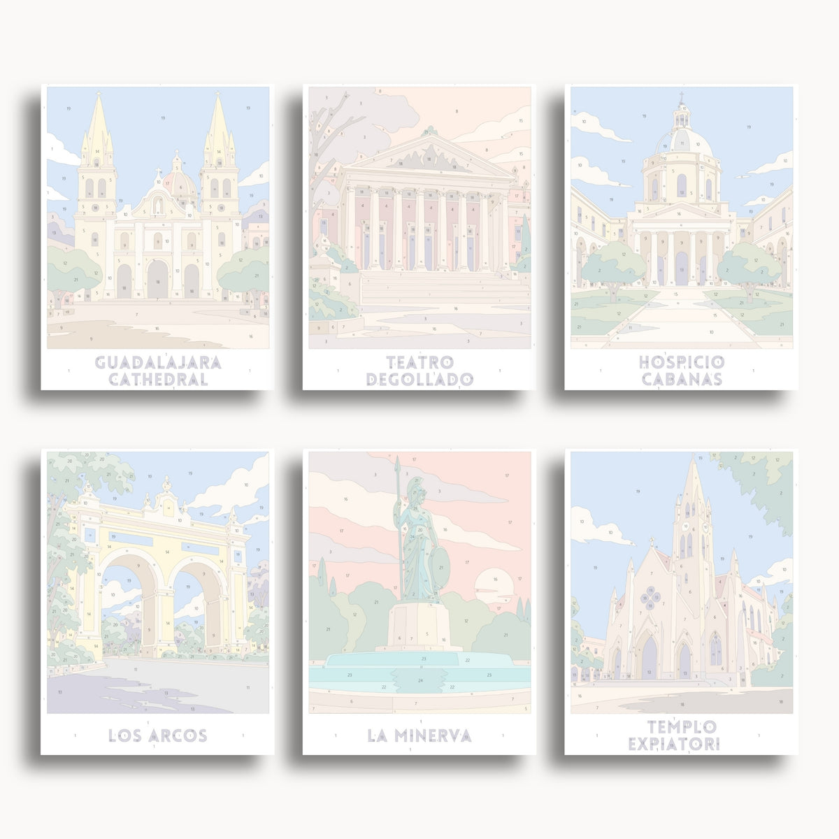 Guadalajara travel poster mini paint by numbers collection