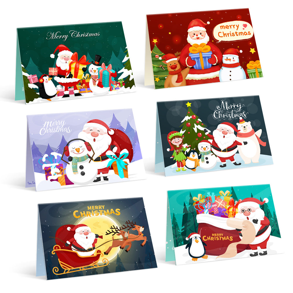 A set of six Christmas-themed paint-by-numbers cards featuring various festive characters and motifs.
