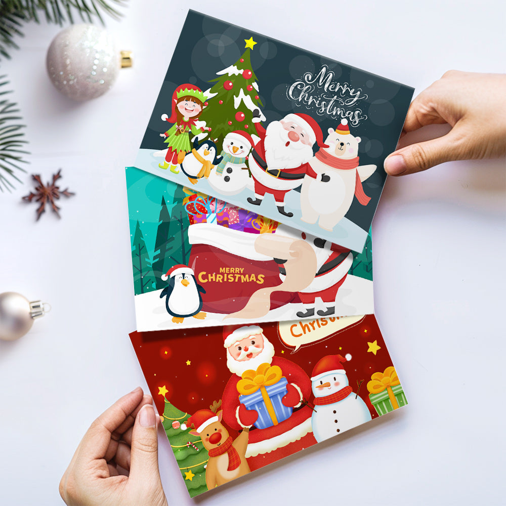 Set of 6 festive paint by numbers cards for Christmas and seasonal greetings.