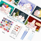 Holiday greeting card paint by numbers kit for crafting personalized Christmas cards.