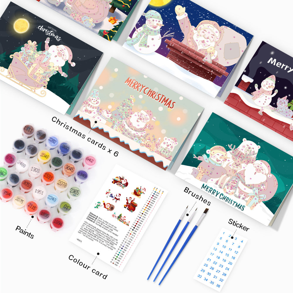 Christmas and winter-themed Holiday Magic paint by numbers DIY art kit for holiday fun.