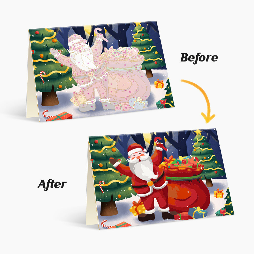 Relaxing DIY Holiday Magic paint by numbers set for holiday season decoration projects.