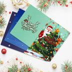 six Santa’s Greetings cards by crafty having santa picture on it and available in multiple colors