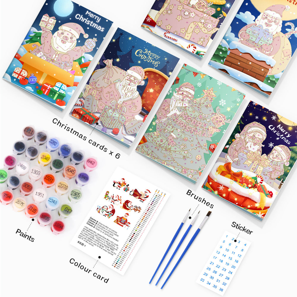 Paint by numbers Santa Claus holiday kit for Christmas wall art and home accents.