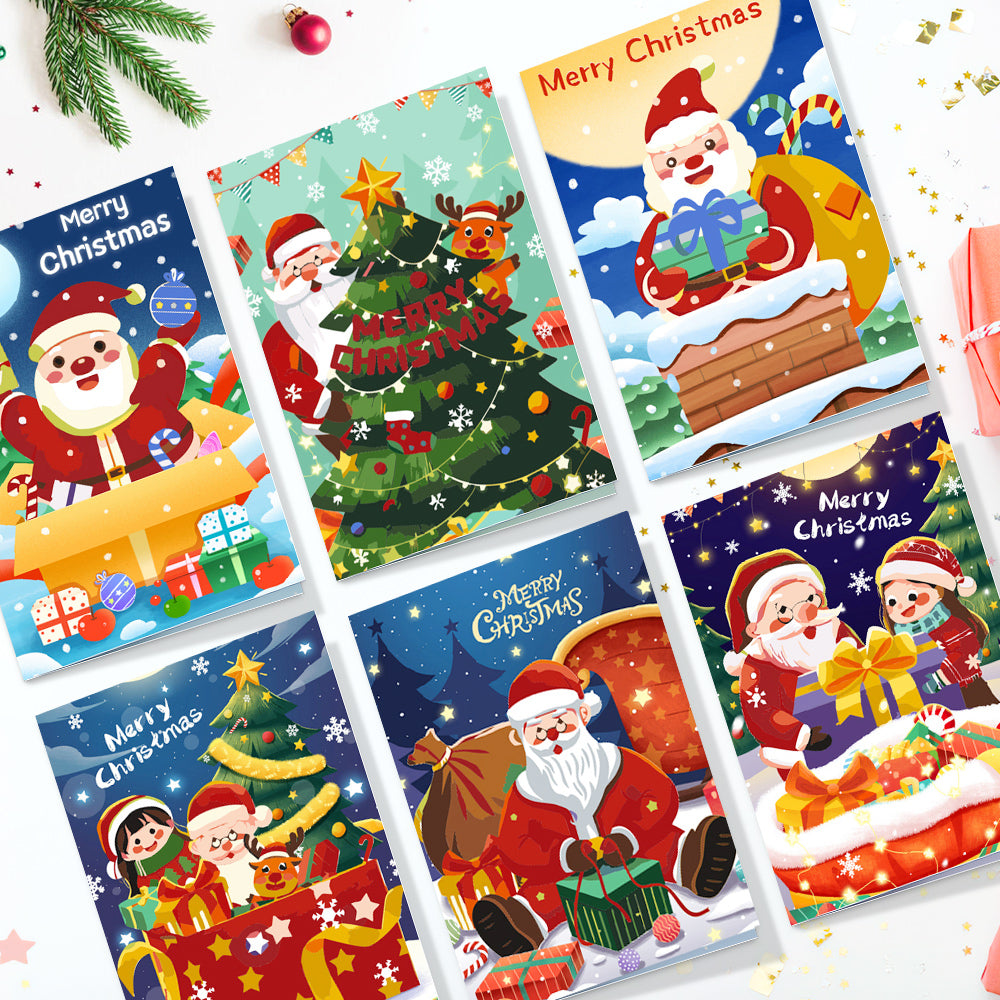 Lot de 6 peintures festives par numéros représentant les vœux du Père Noël pour une créativité saisonnière.
