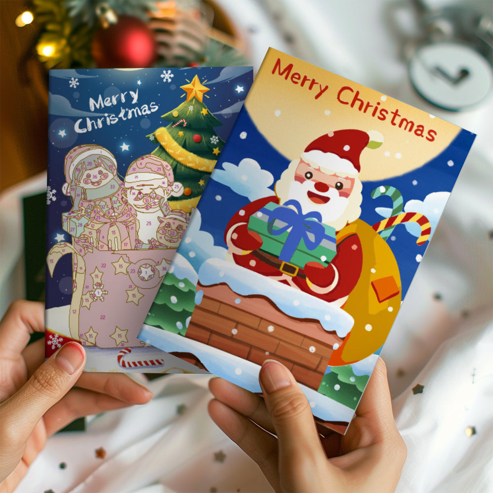 Beginner-friendly paint by numbers set showcasing Santa’s greetings in festive style.
