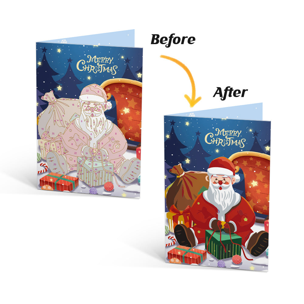 Kit de peinture artisanale de Noël par numéros avec des motifs du Père Noël pour une décoration saisonnière.