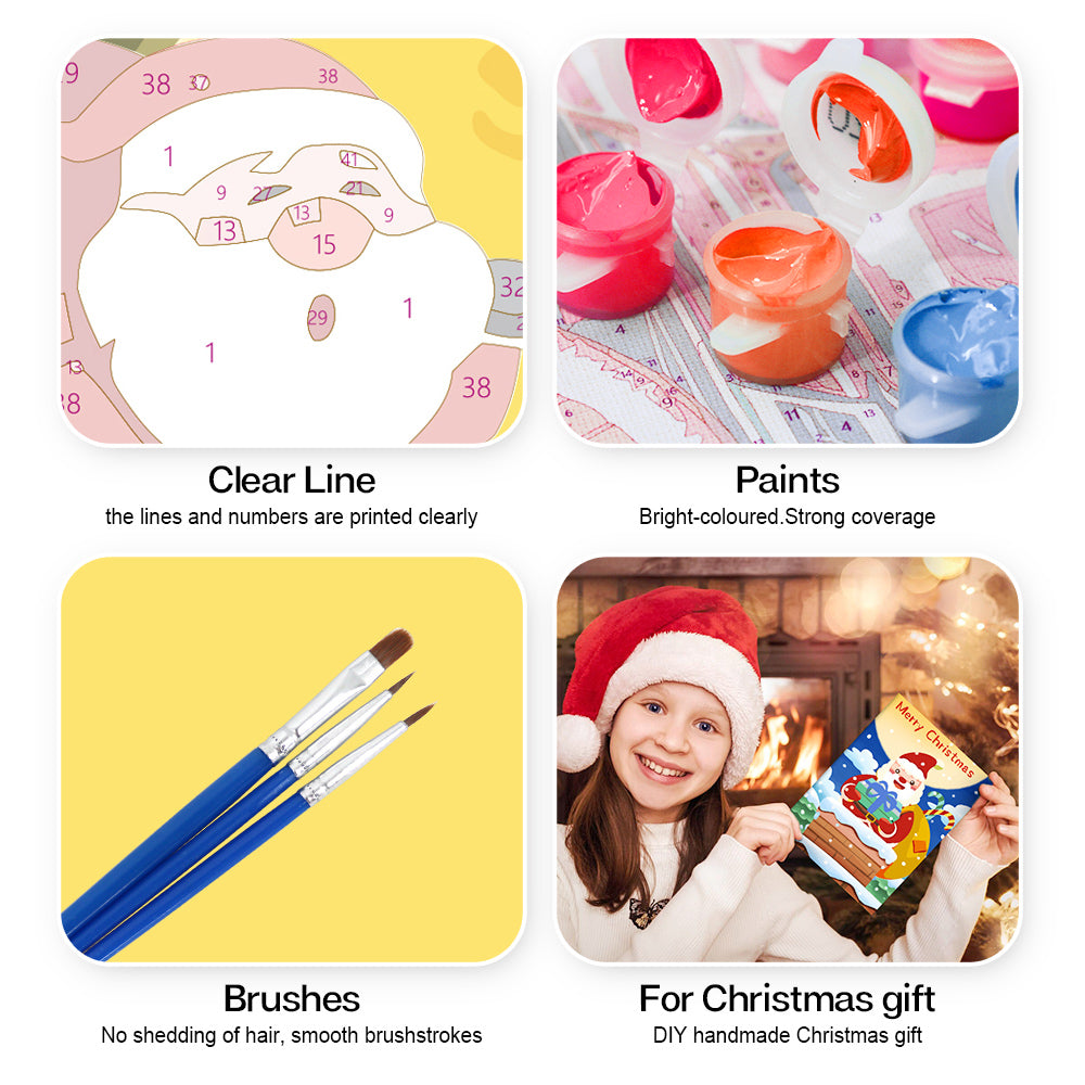 Santa-themed Christmas paint by numbers kit, perfect for holiday art and gifts.
