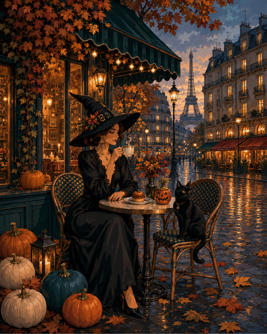 Finished Parisian Witch paint by numbers artwork