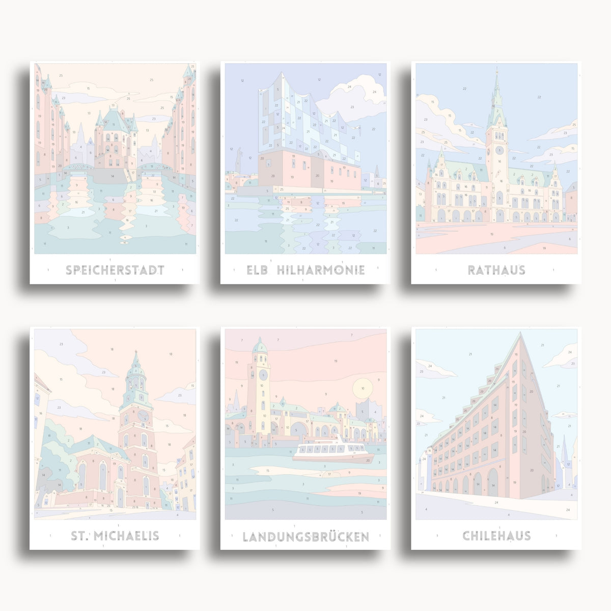 Hamburg travel poster mini paint by numbers collection