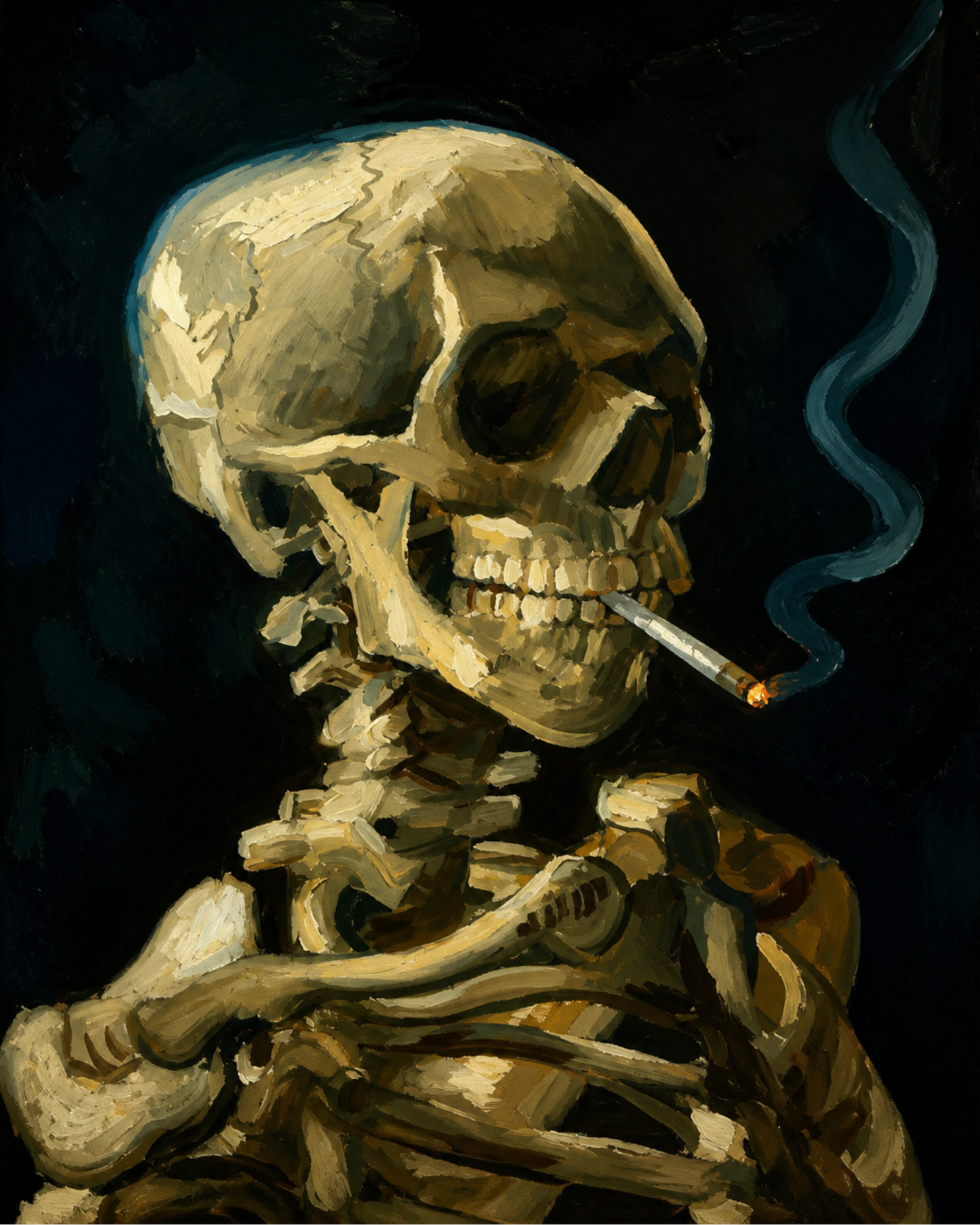 Head Of A Skeleton With A Burning Cigarette